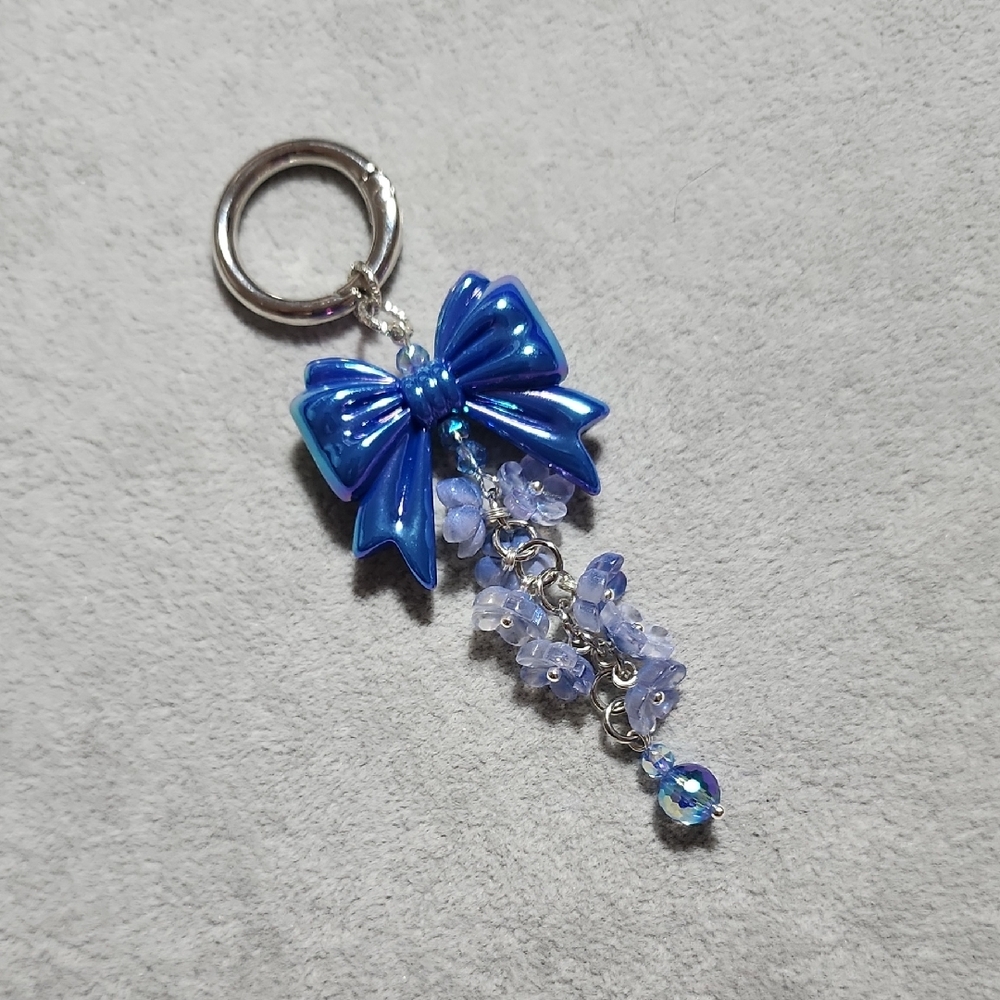 Blue Bow Keychain with Floral Tassel